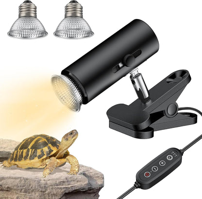 Pawfly Reptile Heat Lamp, Terrarium Basking Spot Lamp with 50 W UVA UVB Bulb, Timer & Dimmer, Adjustable Heating Light for Amphibian, Bearded Dragon, Tortoise, Lizard & Chameleon