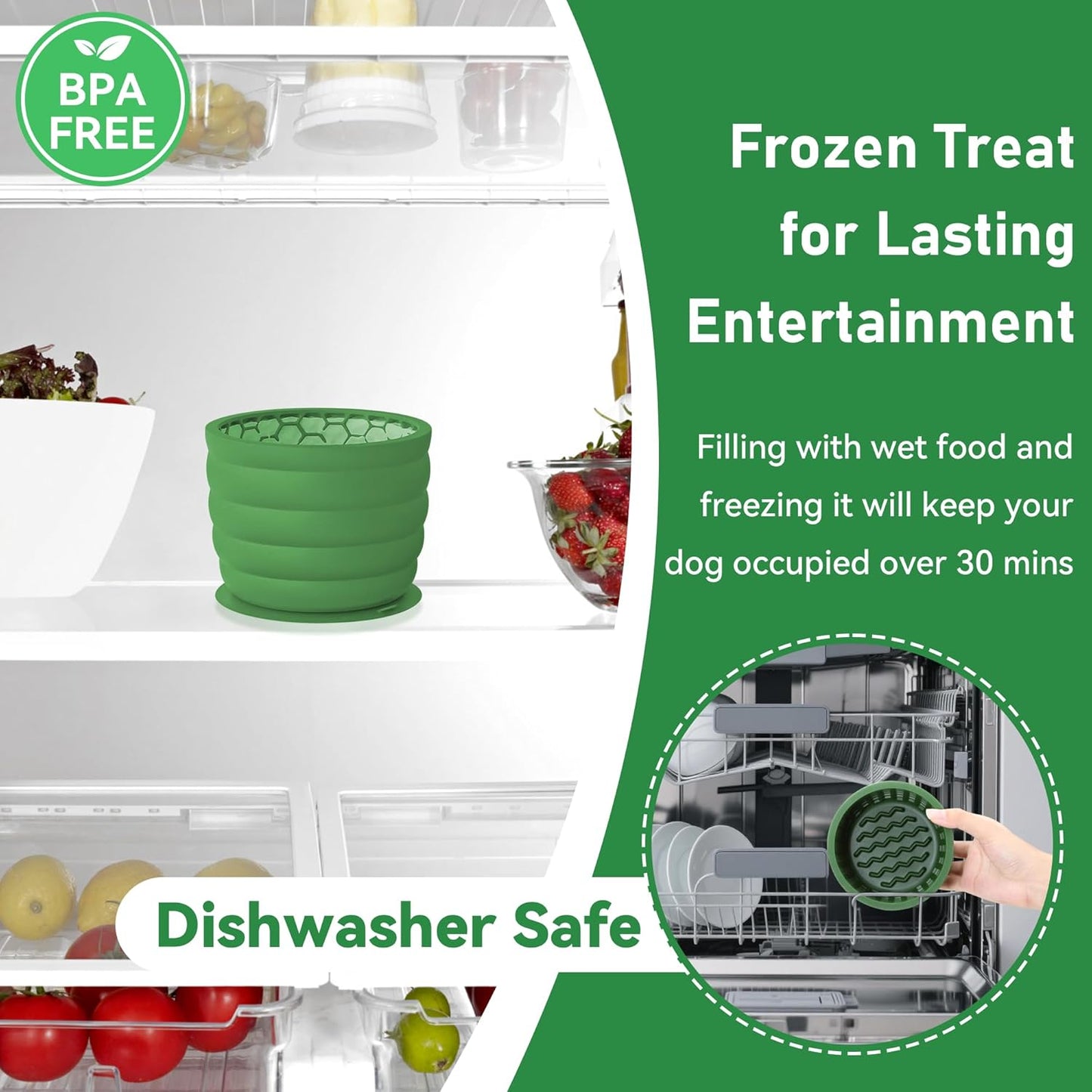 Silicone Slow Feeder Dog Bowl Frozen Dog Treat Holder for Puppy Small & Medium Dogs 20oz Capacity