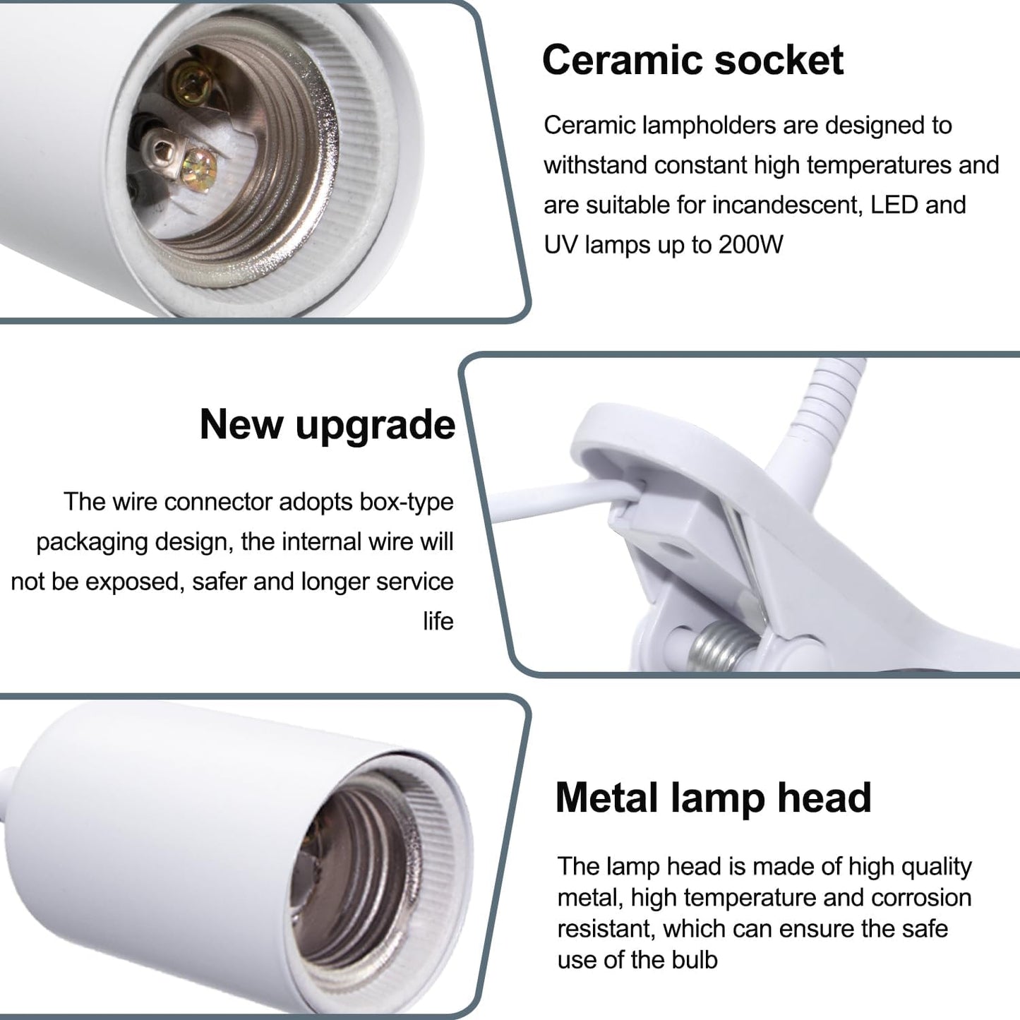 Aluminum Gooseneck Clamp on Desk Light Socket, Clip Lamp Holder E26 Desk Light Lamp with 240cm Cable, Turtle Tank Lights Heat for Reptiles, for Home Office Makeup(No Bulb)