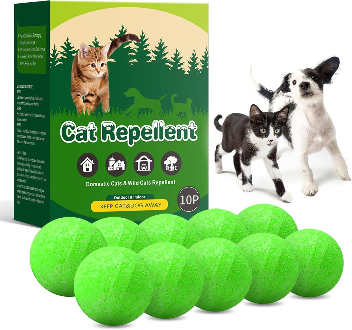 Cat Repellent Outdoor to Keep Cats Away, Natural Peppermint Oil Cat Deterrent Outdoor and Indoor, Keep Cats Out of Yard Permanently, Protect Your Yard and Furniture (Green)