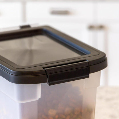 IRIS USA Dog Food Storage Container, 10 Pound, Airtight Seal and Buckle, Easy 1 Hand Opening Hinged Lid, Versatile, Space Saving Compact Size, Pearl/Black