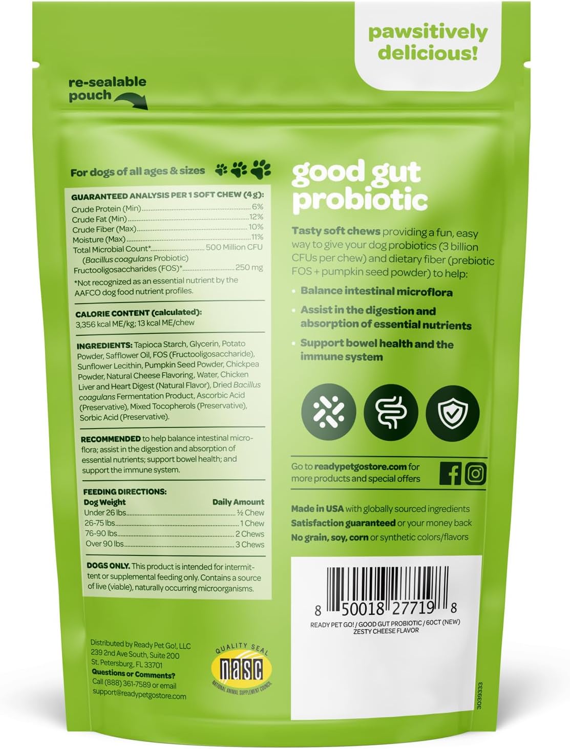 Probiotic Chews for Dogs Gut Health | Tasty Pre and Probiotics for Dogs Digestive Health with Pumpkin Dog Probiotics and Digestive Enzymes | NASC Certified & Made in The USA | 60 Chews