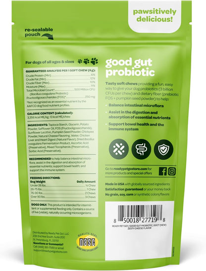 Probiotic Chews for Dogs Gut Health | Tasty Pre and Probiotics for Dogs Digestive Health with Pumpkin Dog Probiotics and Digestive Enzymes | NASC Certified & Made in The USA | 60 Chews