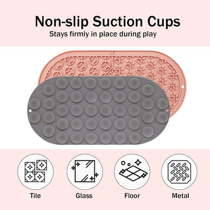 Oval Pet Licking Mat with Suction Cups for Dogs and Cats, Food-Grade Silicone Slow Feeding Puzzle Toy, Non-Slip Dog Treat Mat for Anxiety & Boredom Relief (Pink+Gray)