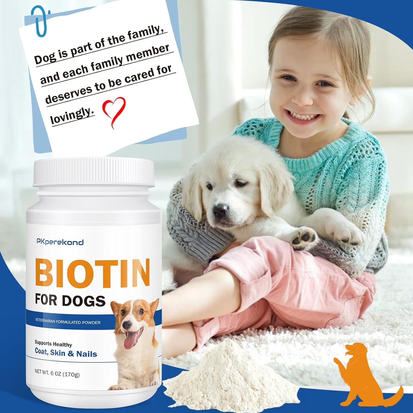 Biotin for Dogs, Supports Shiny Coat and Healthy Skin, Strengthens Dog Nails, Biotin Powder Supplement for Dog Shedding, Dry Skin Relief for Dogs, 6 oz