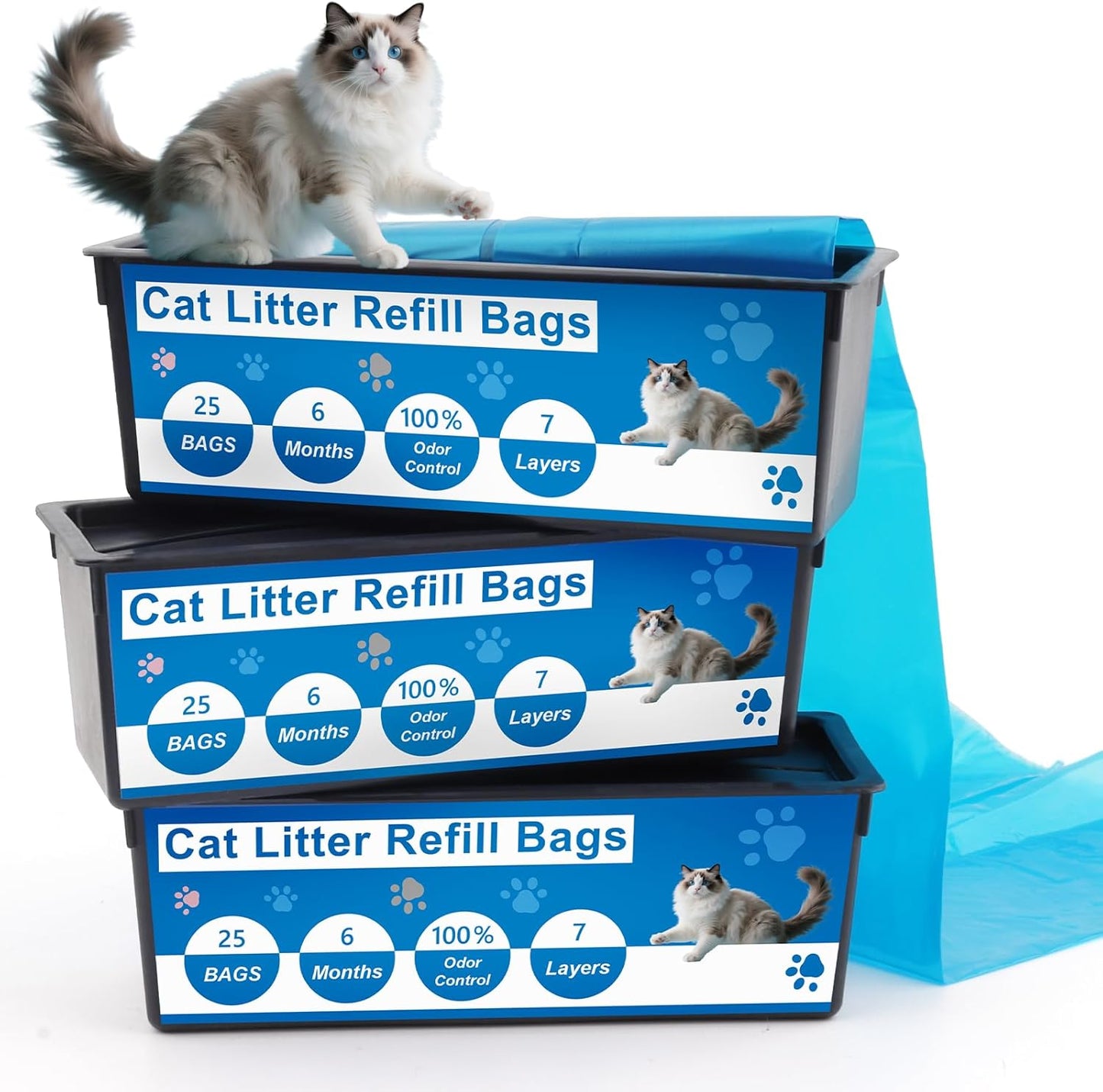 Cat Litter Refill Bags Compatible with Litter Genie Easy Roll Pail,Lasting Refills,Leak-Proof & Easy-Tear,Ultimate Odor Control Cat Litter Bags,3 Pack (75 Bags Total)