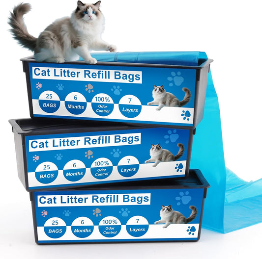 Cat Litter Refill Bags Compatible with Litter Genie Easy Roll Pail,Lasting Refills,Leak-Proof & Easy-Tear,Ultimate Odor Control Cat Litter Bags,3 Pack (75 Bags Total)
