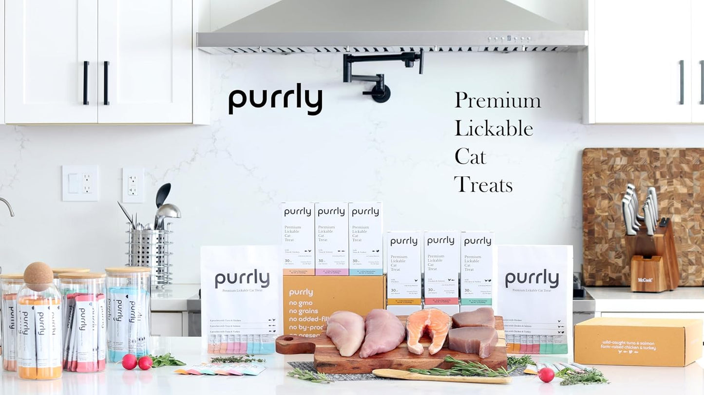 Purrly Lickable Wet Cat Treats Healthy Grain-Free Chicken Variety Pack (18 Count) Squeezable Creamy Purée with Human-Grade Protein Sources and Functional Nutrients Non-GMO No-Artificial-Additives
