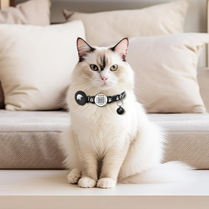 2PCS Breakaway Cat Collars with Bell Cute Star &Moon Safe Kitten Collars with Pendant Glow in The Dark,Airtag Holder Cat Collar with Smart ID tag & QR Code Reflective for GPS Boy Girl Cats (Purple)