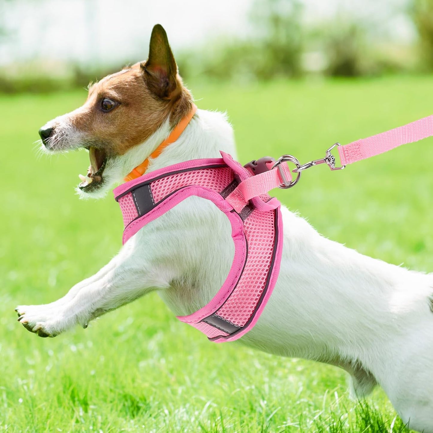 FRCOLOR Breathable Reflective Dog Harness with Leash Soft Mesh Pet Vest for Outdoor Walking One-Hand Operation Lightweight Style Pink S