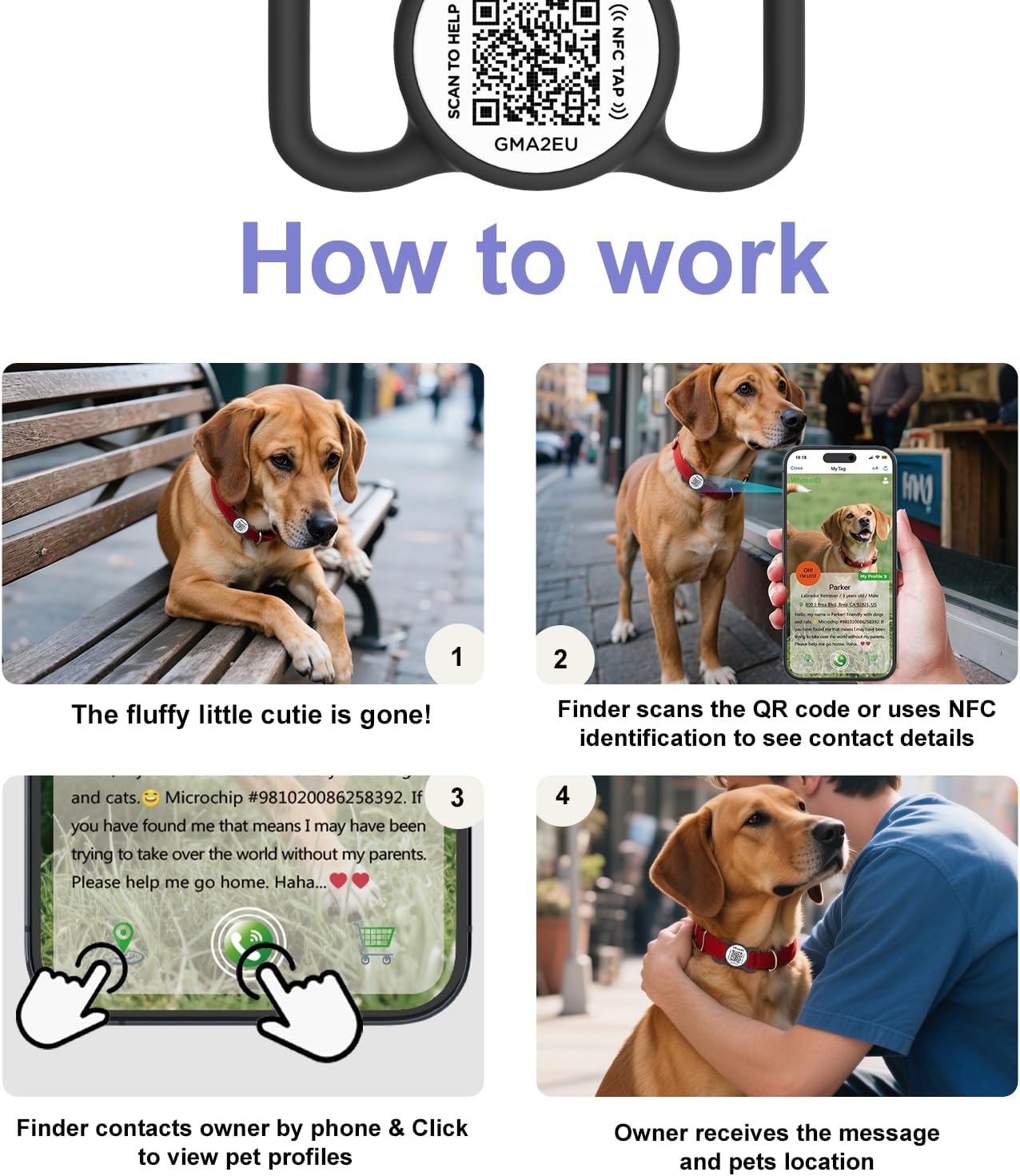 QR Code Dog Tag with NFC, Personalized Pet ID Tag, Silicone Dog ID Tag, Modifiable Pet Online Profile, Multiple Emergency Contact, Scan QR Code Send GPS Location Email (Small, Black&White)