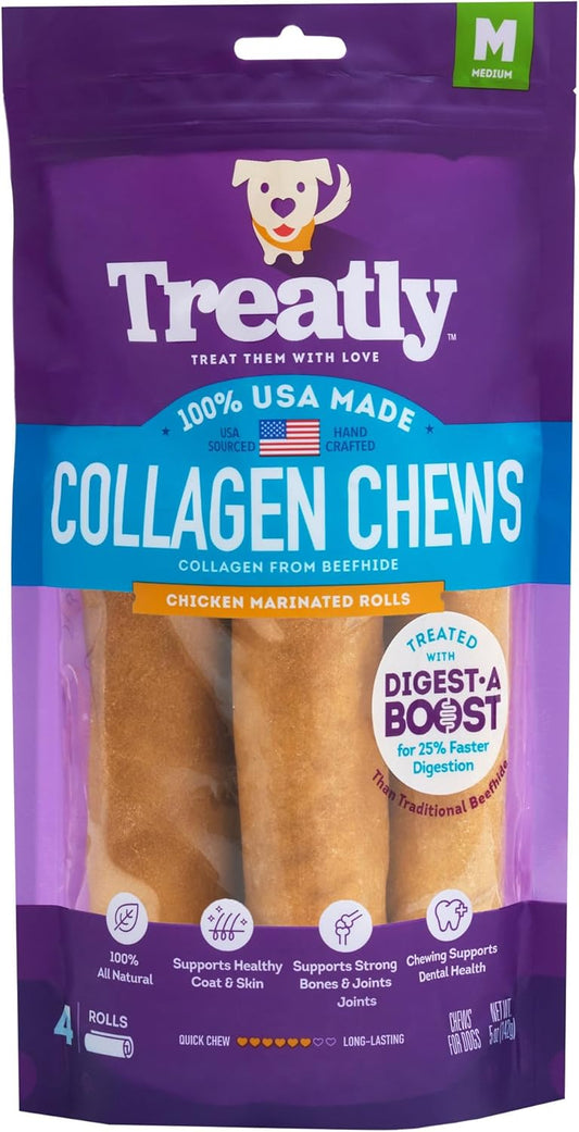 USA Collagen Rolls 6-7" Dog Chew Treats - Chicken Marinade Flavor, 4 Count/1 Pack