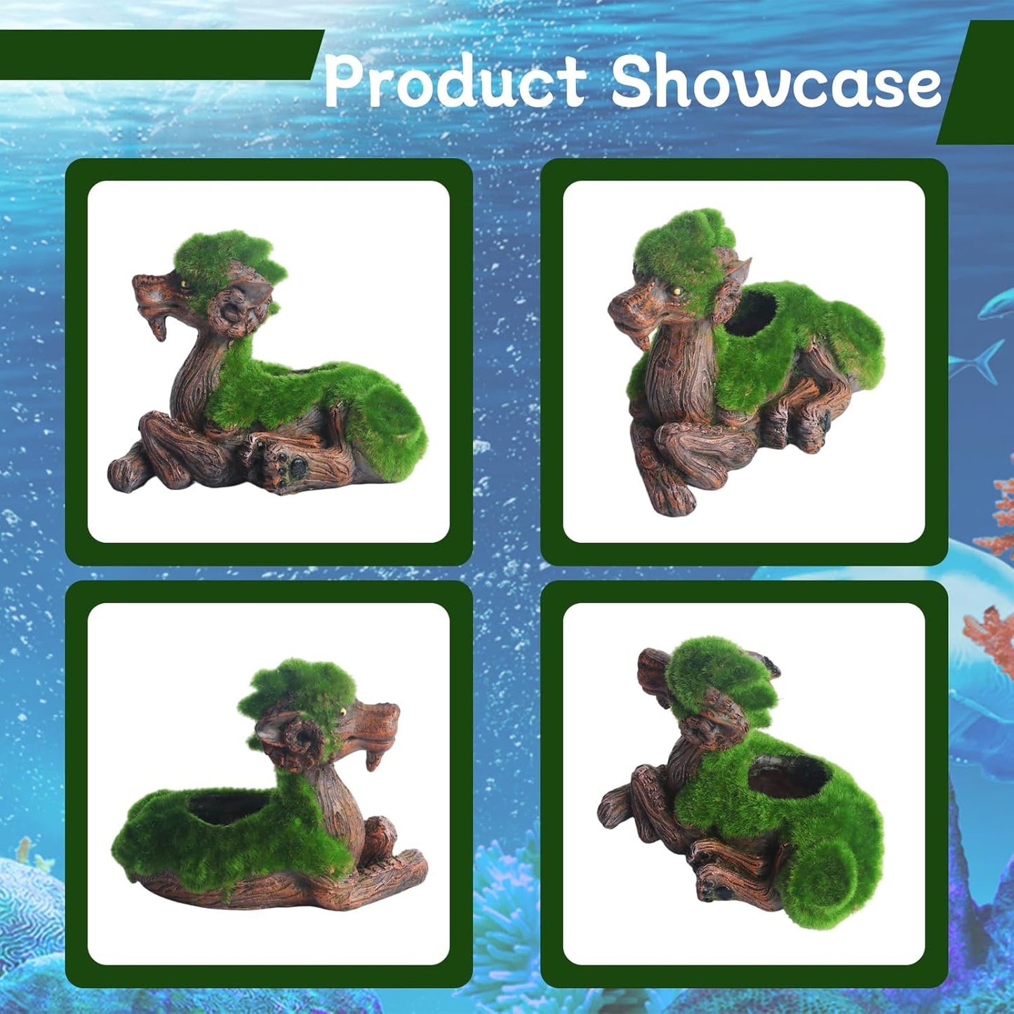 AnRui Resin Goat Fish Tank Decor Green Moss Aquarium Décor Thematic Ornaments for Cichlid, Small Fish, Shrimp to Play Hide Breed Habitat