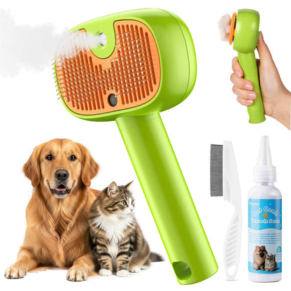 3-Pack Flea Comb with Rubber Handle, 4-in-1 Cat Steam Brush