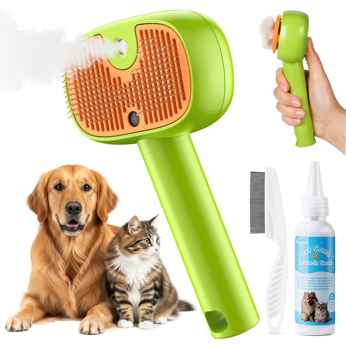 3-Pack Flea Comb with Rubber Handle, 4-in-1 Cat Steam Brush