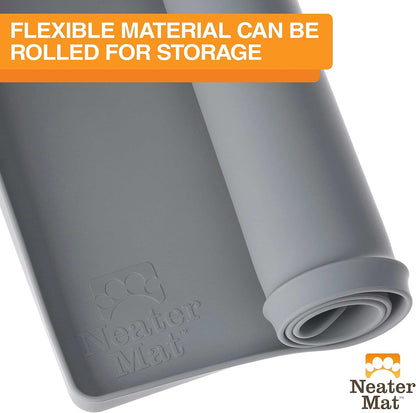 Neater Pet Brands Neater Mat Cat & Dog Food Mat, Waterproof & BPA-Free Silicone Placemat with Raised Edge for Under Food and Water Bowls, 19" x 12", Gunmetal Grey