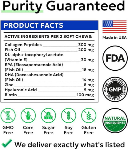 BARK&SPARK Advanced Omega-3 Collagen for Dogs - 180 Salmon & Fish Oil Treats for Dog Shedding, Skin Allergy Chews, Itch Relief, Hot Spots Treatment - Joints, Skin & Coat Supplement,EPA&DHA Fatty Acids