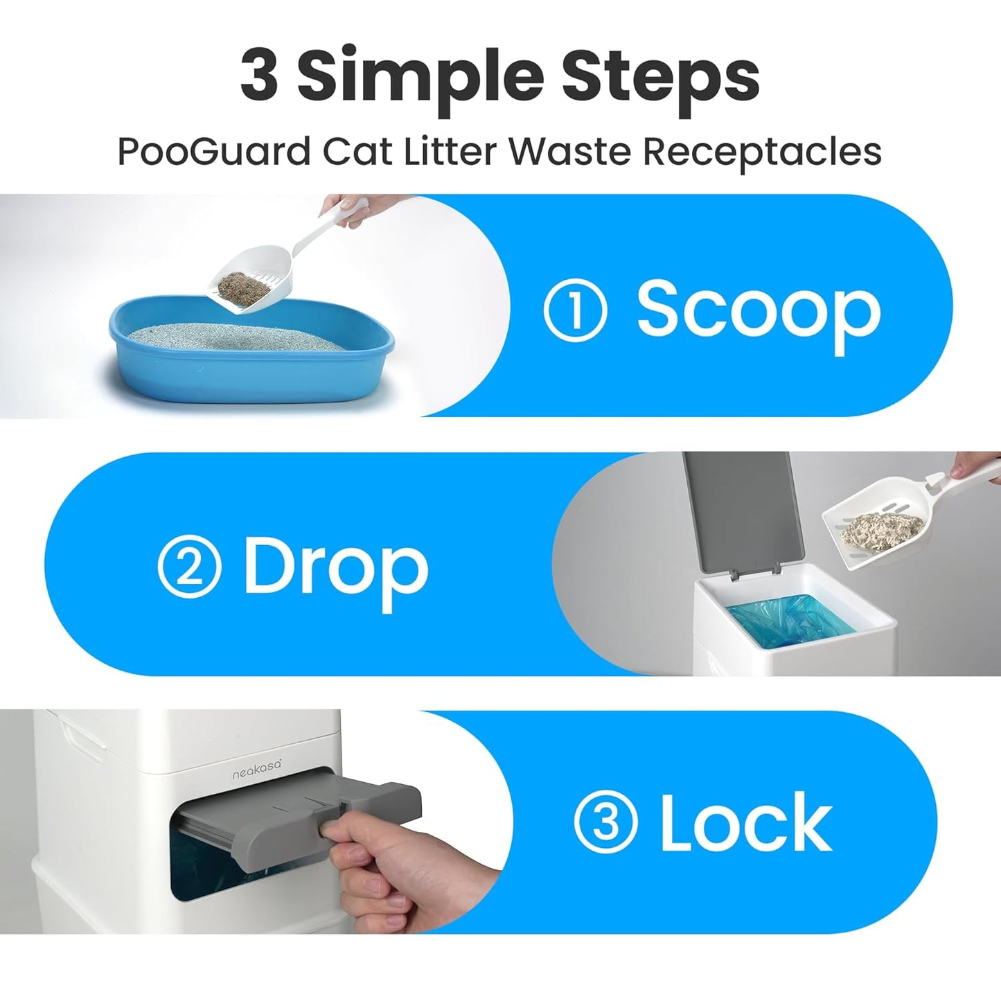 Neakasa PooGuard Litter Disposal Bin, 9.2L Trash Can for Cat Litter, Dog Waste & Diapers, with Viewing Window, Wider Opening, and 4-Month Refill Bag (White)