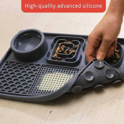 Lick Mat for Cats, Dog Anxiety Relief Slow Feeder with Suction Cups, Non-Slip Silicone Dog Enrichment Treat Mat, Easy to Clean Cat Puzzle Feeder, Lick Mats for Dogs Cats, Grey, 12"x8"