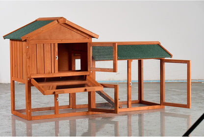 Large Wooden Rabbit Hutch Wood Brown Weather-Resistant Asphalt Roof Outdoor Porch Durable Pet Shelter
