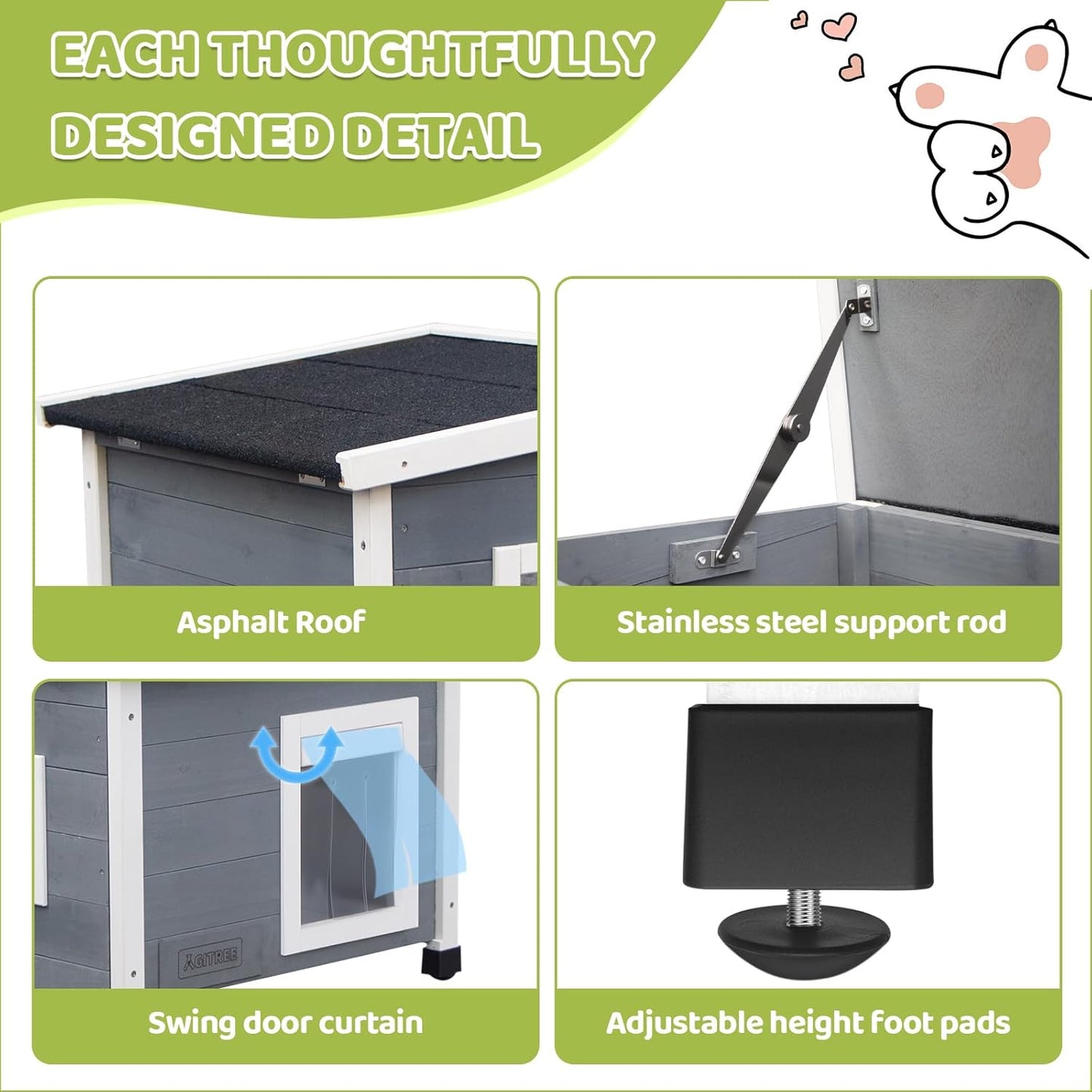 Outdoor Wooden Pet House, Weatherproof Winter Shelter for рuррy and Cats, Elevated Design with Window (Gray)