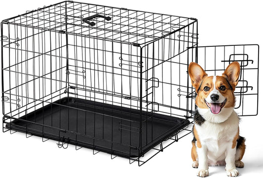 DUMOS Dog Crate, 30 Inch Medium Single Door Dog Cage with Plastic Leak-Proof Pan Tray, Folding Metal Wire Pet Kennel for Indoor, Outdoor, Travel