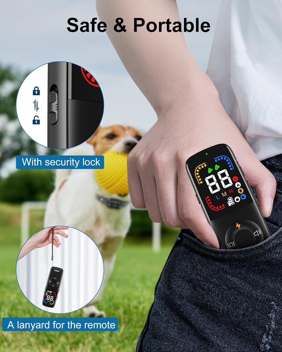 Jugbow Dog Skock Collar woth Remote - 4000FT Dog Training Collar with 4 Training Modes, IPX7 Waterproof E-Collar with Security Lock, Rechargeable e-Collars for Large Medium Small Dogs 10-120lbs