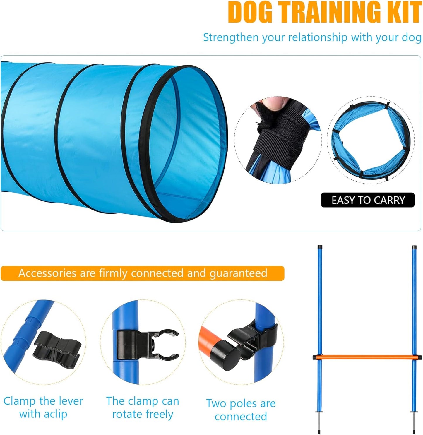 Dog Agility Training Equipment Pet Obstacle Training Course Kit Dog Outdoor Games with Tunnel, Adjustable Hurdle, Pause Box, Toys and Carrying Bag