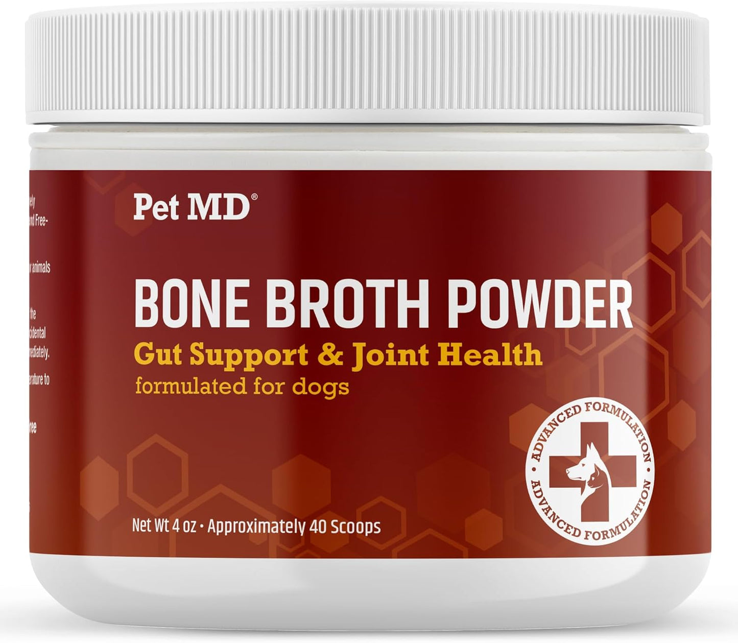 Pet MD Bone Broth for Dogs - Dog Food Toppers with Vitamins, Amino Acids, Natural Joint and Digestion Support - Made from Grade A Free Range Elk Bone Powder - 4 oz