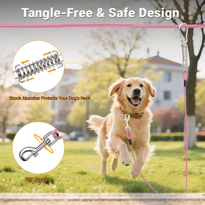 Dog Tie Out Runner for Yard - All-in-One Dog Run Solution with 15FT Tie Out Cable for Dogs, Heavy Duty Trolley System for Large Dogs Up to 250LBS, 50FT for Camping