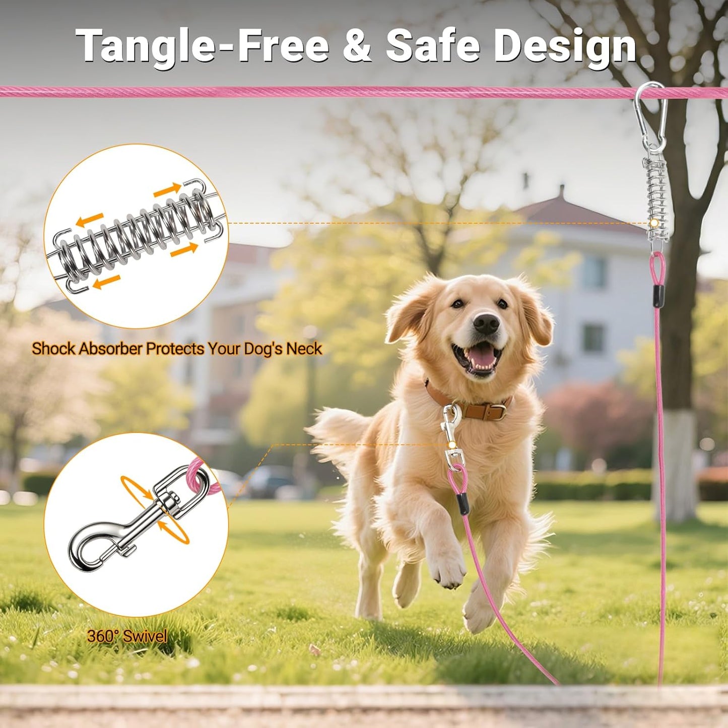 Dog Tie Out Runner for Yard - All-in-One Dog Run Solution with 15FT Tie Out Cable for Dogs, Heavy Duty Trolley System for Large Dogs Up to 250LBS, 50FT for Camping