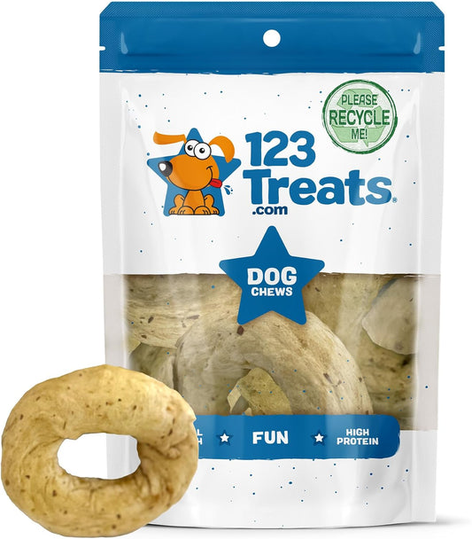 123 Treats Beef Collagen Bagel - (3 inches - 6 Count) Peanut Butter Flavor Dog Chews, Natural High-Collagen Treats for Dogs, Long-Lasting Chew Rings for All Dog Sizes