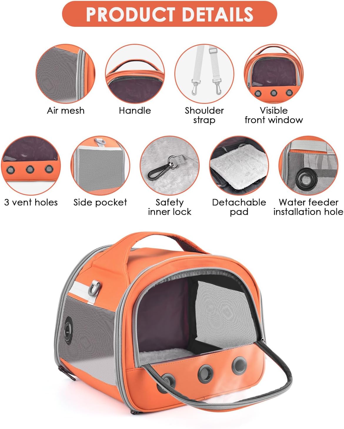 Bissap Guinea Pig Carrier Bag, Portable Small Animal Carrier Pouch for Hamster Chinchilla Rabbit Gerbil Hedgehog Sugar Glider Outgoing Travel Carrying Case -Orange