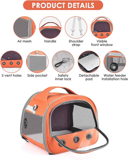 Bissap Guinea Pig Carrier Bag, Portable Small Animal Carrier Pouch for Hamster Chinchilla Rabbit Gerbil Hedgehog Sugar Glider Outgoing Travel Carrying Case -Orange
