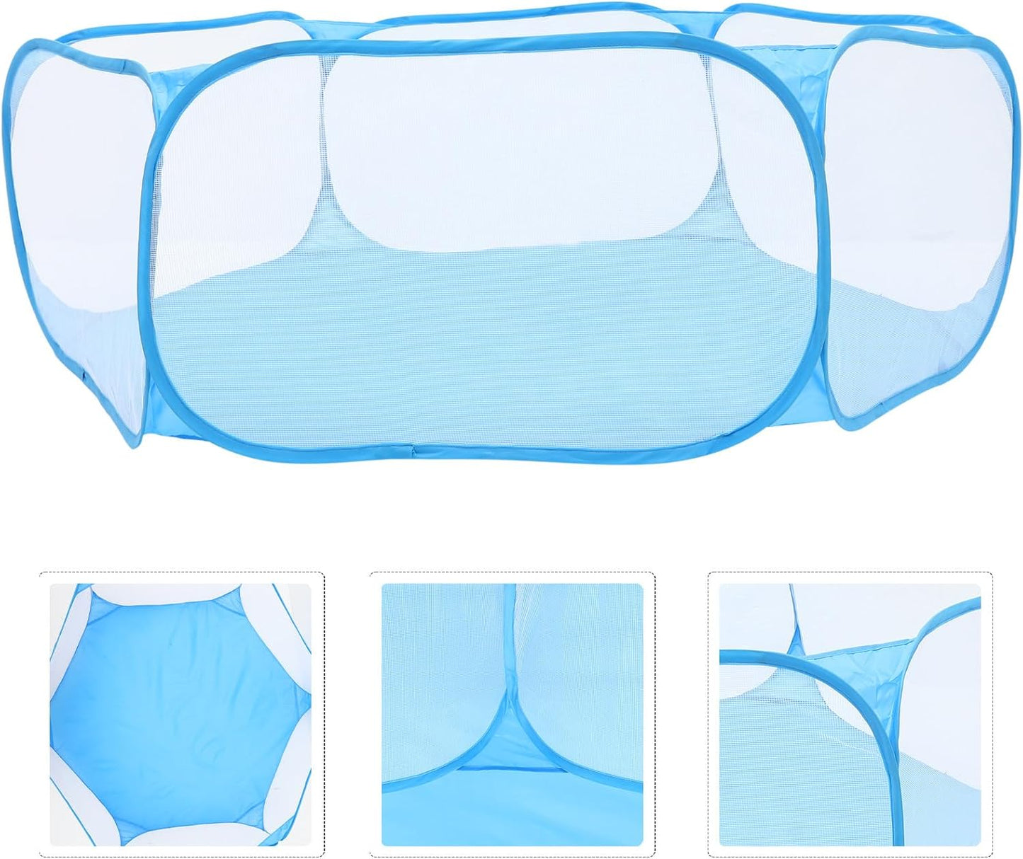 Foldable Hexagonal Pet Playpen Safety Fence with Polyester Mesh, Small Pets Exercise Pen for Indoor Outdoor Use, Portable Puppy and Kitten Pen in Blue