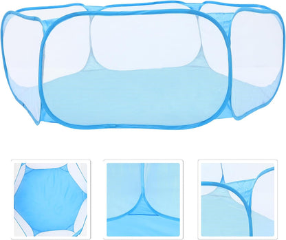 Foldable Hexagonal Pet Playpen Safety Fence with Polyester Mesh, Small Pets Exercise Pen for Indoor Outdoor Use, Portable Puppy and Kitten Pen in Blue