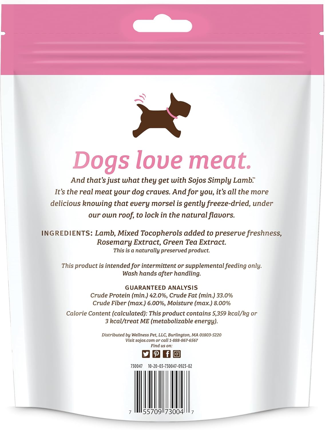 SOJOS Natural Pet Food Simply Lamb Grain Free Freeze-Dried Raw Dog Treats, 4-Ounce Bag (557030)