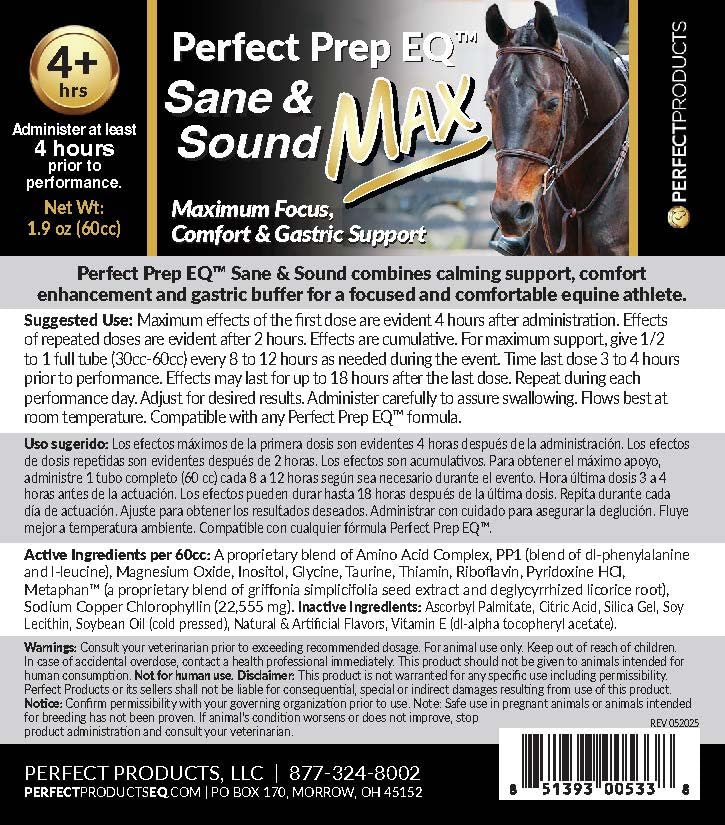 Perfect Prep EQ Sane and Sound MAX Horse Calming Paste, Long-Acting, Max Strength Calming for Soundness and Anxiety, Show Safe, 60cc
