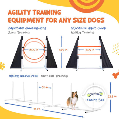 Agility Training Equipment for Dogs,Dog Agility Equipment for Backyard&Indoor Training-Professional Backyard Course with Adjustable Jumps,Collapsible Tunnel,Storage Bags&Toys (Blue, 13 PCS SET)