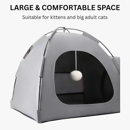 AIXINPET Cat Tent Tunnel, Collapsible Cat Play House with Tunnel for Kittens and Small Pets,with Toy Balls, Anti-Scratch Fabric,Cat Tunnel Bed & Cats Bed Cave for Indoor and Outdoor Cats (Gray)