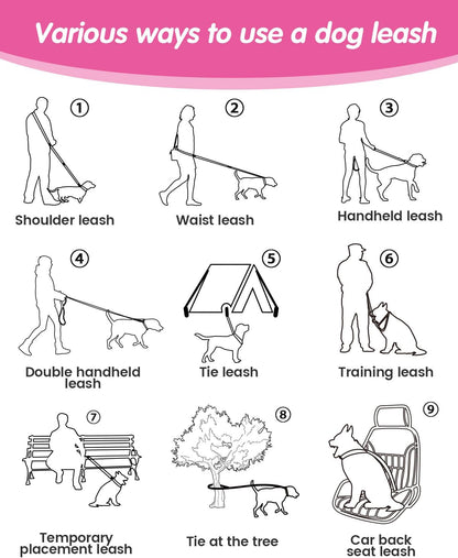 Hands Free Dog Leash & Car Seatbelt, 5.9-9.5ft Crossbody Dog Belt with Dual Soft Handles, Shock-Absorbing, 360° Clip, Reflective Design for Walking, Running, Hiking, Travel. (Rosered)