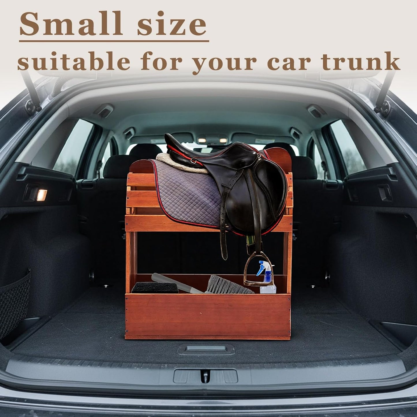 Eccliy Pine Wood Arched Saddle Rack Stand 20" x 12" x 20" Heavy Duty Portable Car Western Saddle Rack with Bottom Shelf Horse Tack Room Supplies Organization Display Saddles(Heightened Semicircle)