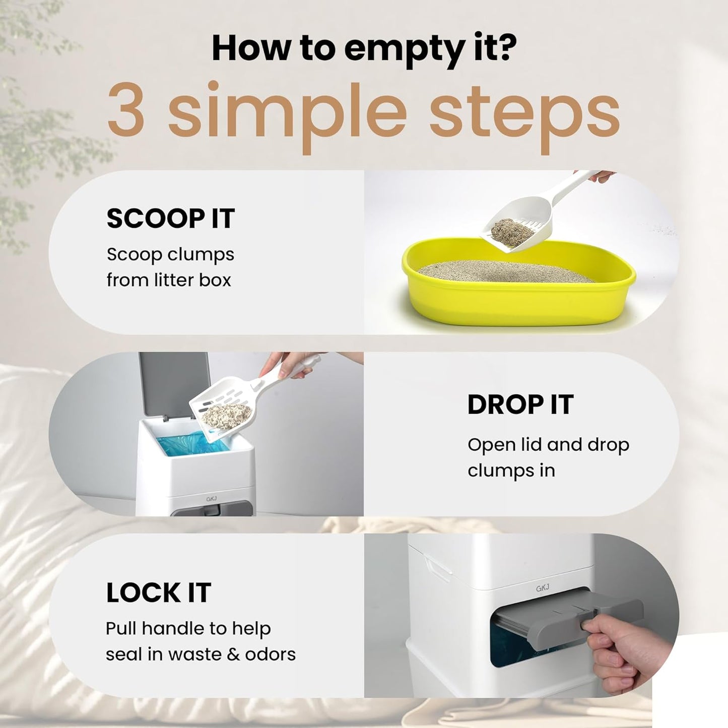 GKJ Cat Litter Trash Can | Litter Disposal Bin | Cat Litter Garbage Can Disposal System | Litter Box Trash Can | Includes 1 roll of 16 Easy Tear-Off Bags