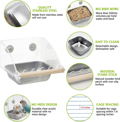 BNOSDM Wooden Bird Tunnel Parrot Swing Toys Natural Hanging Nest and No Mess Bird Feeder for Cage with Stainless Steel Food & Water Bowl for Conures, Parakeets, Budgies, Fincheses, Cockatiels, Lovebir