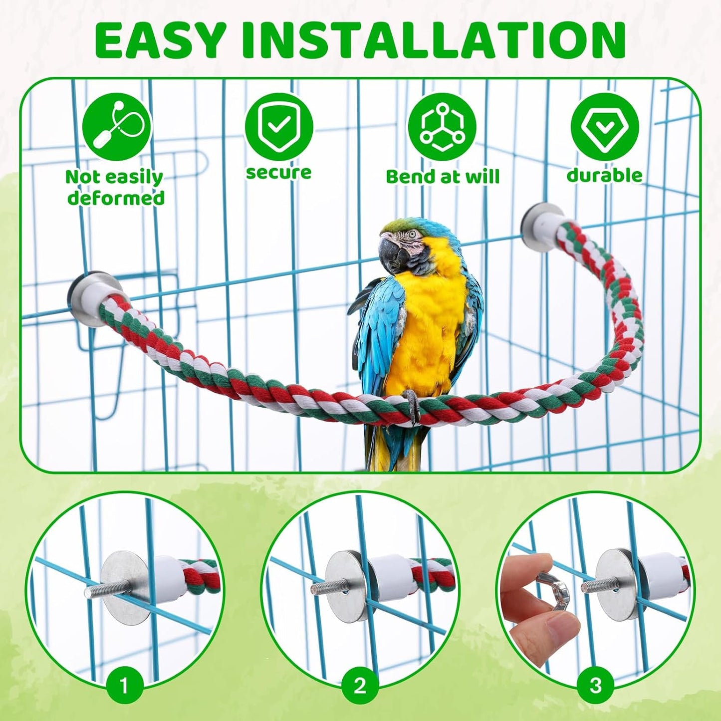 Novabright 6 Pcs Bird Rope Perch Stand Toys U Shape Large Bird Swing Perch Parrot Climbing Standing Cage Accessories for Parakeet, Cockatiel, Budgie, Lovebirds, Parrots