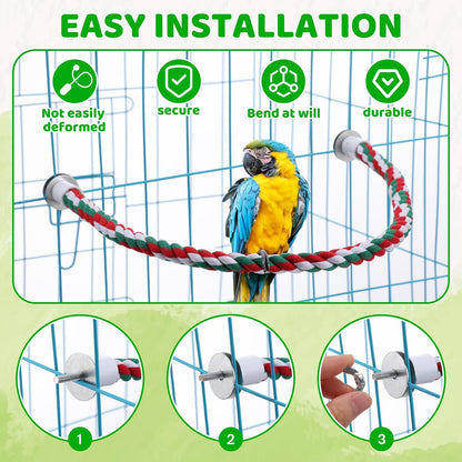 Novabright 6 Pcs Bird Rope Perch Stand Toys U Shape Large Bird Swing Perch Parrot Climbing Standing Cage Accessories for Parakeet, Cockatiel, Budgie, Lovebirds, Parrots