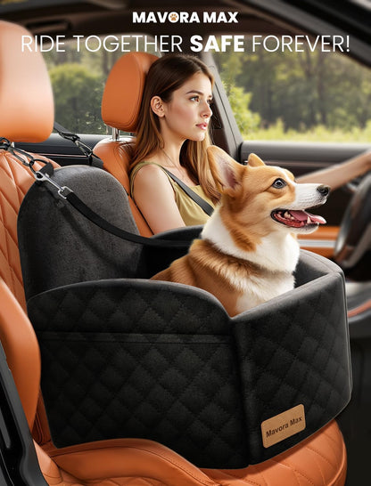 Dog Car Seat for Small/Medium Dogs, Elevated Dog Booster Seat Memory Foam Puppy Car Seat with Washable Cover, Travel Safety Pet Seat Bed for Car with Storage Pockets Up to 35 lbs (Black)