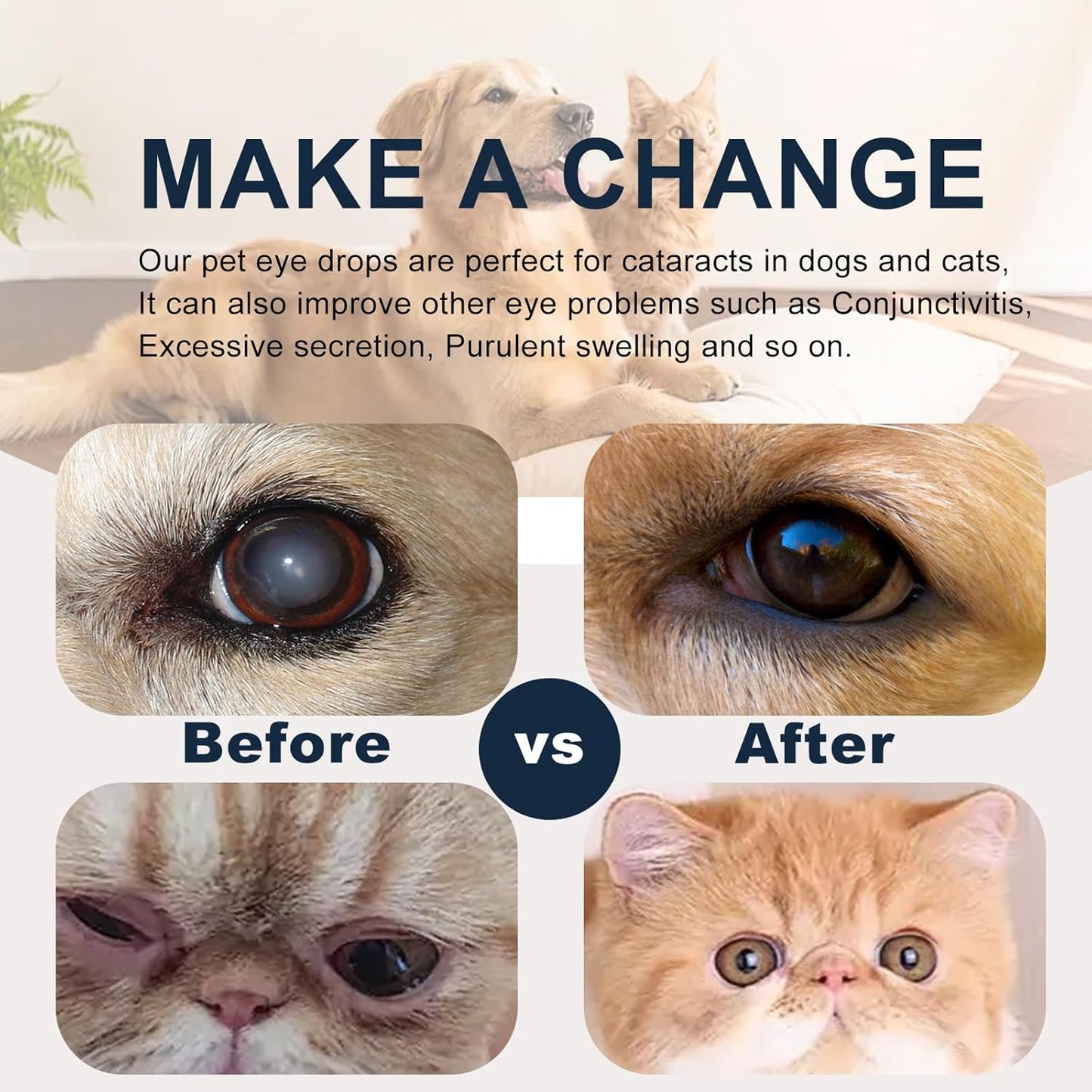 Dog Eye Drops, Cataract Drops for Dog & Cat Relieving Itching & Irritation, Gentle Daily Eye Drops for Dogs Eye Infection Treatment, Long-Lasting Relief for Dryness Pink Eyes Vision Clarity (2 X10ml)