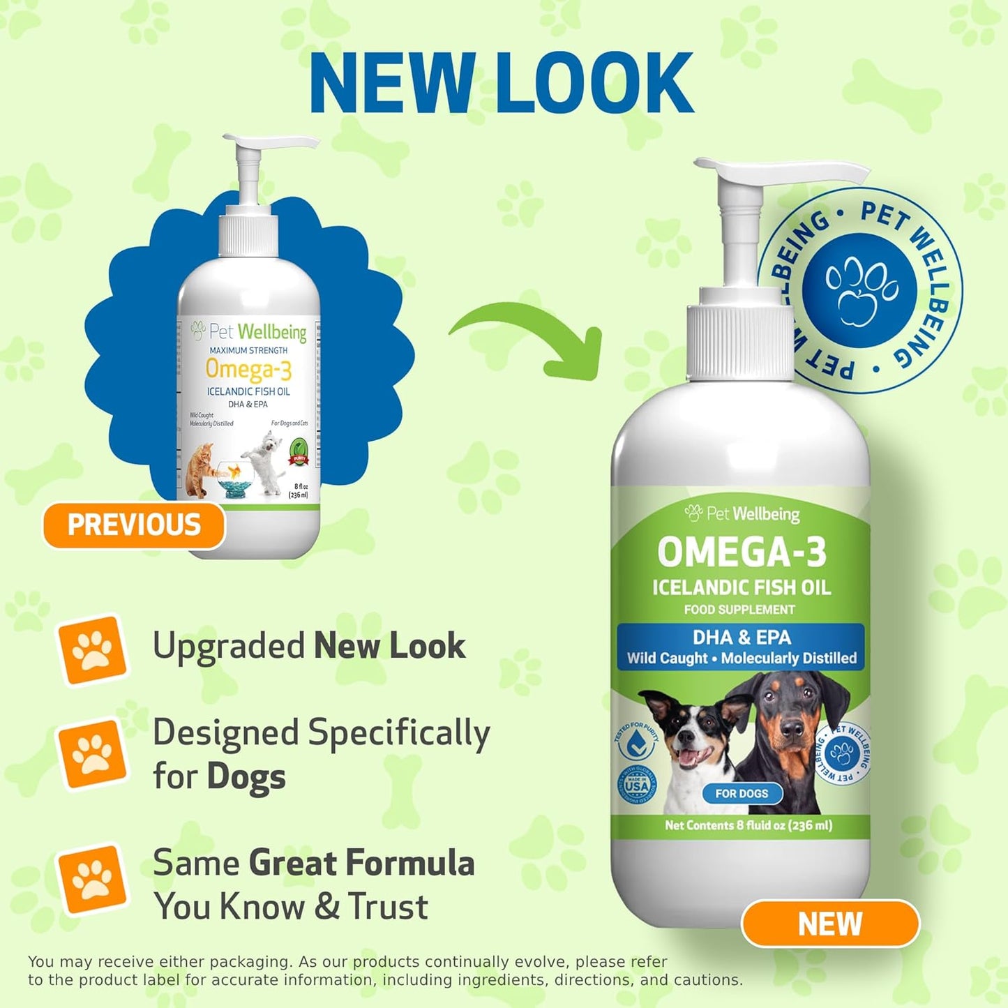 Pet Wellbeing Omega-3 Icelandic Fish Oil for Dogs - Wild-Caught, Cold-Water Fish, Healthy Skin and Coat, Joint Health and Mobility, Fatty Acids, Anchovies, Sardines - EPA, DHA - 8 fl oz (236 ml)