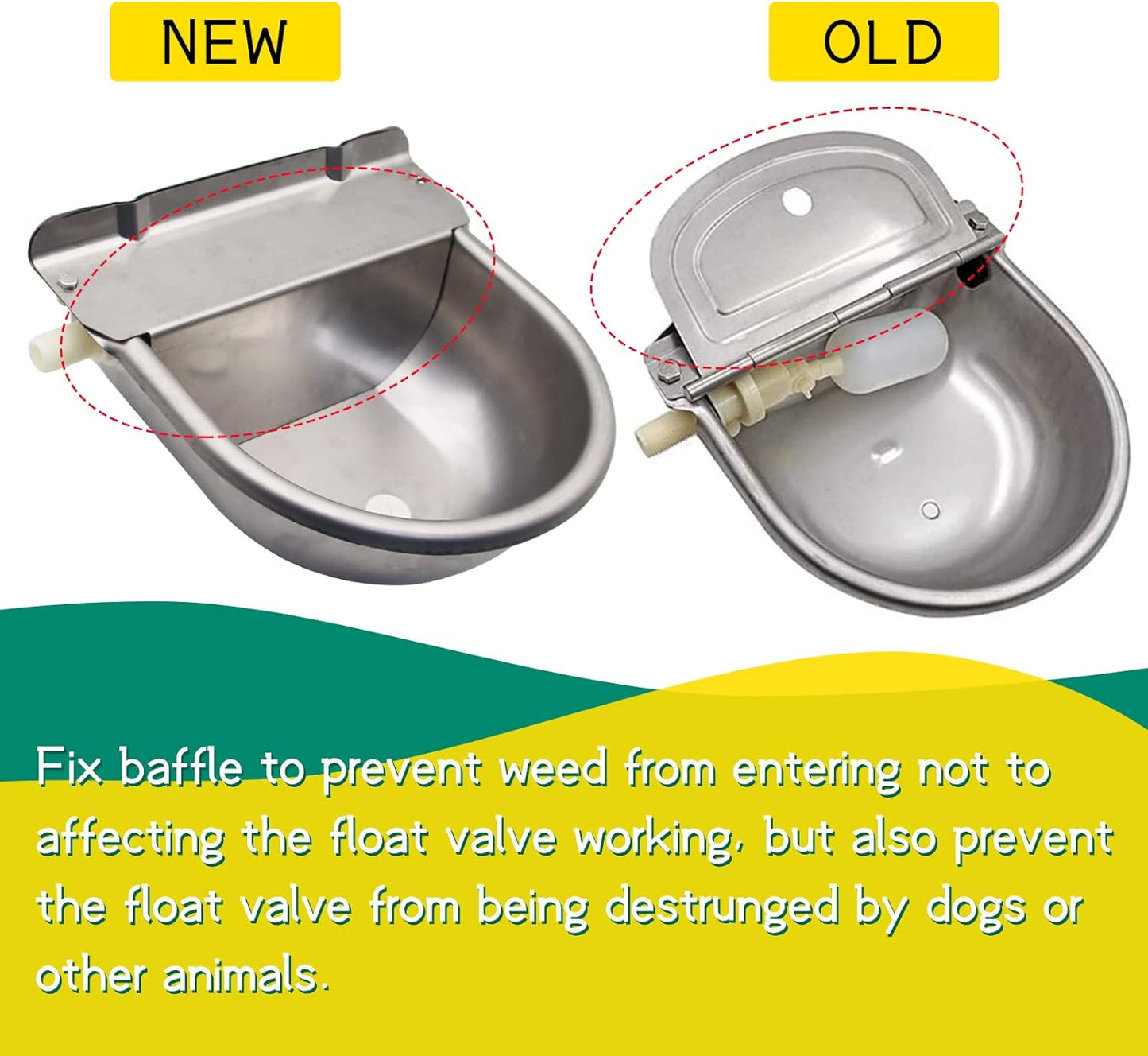 Automatic Horse Drinking Waterer Bowl,Upgrade Stainless Steel Farm Livestock Water Dispenser with Drain Hole and Float Valve for Horse,Dog, Chicken,Goat,Pig (A)